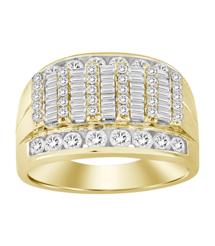 MEN'S RING 2.00CT BAGUETTE/ROUND DIAMOND 10K YELLOW GOLD