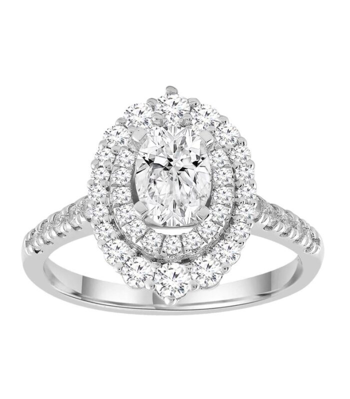 LADIES RING SEMI MOUNT 0.75CT ROUND DIAMOND 14K WHITE GOLD (CENTER STONE 1.00CT OVAL DIAMOND)