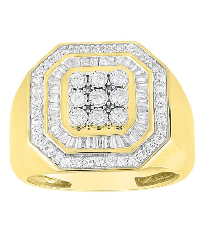 MEN'S RING 1.00CT ROUND/BAGUETTE DIAMOND 10K YELLOW GOLD