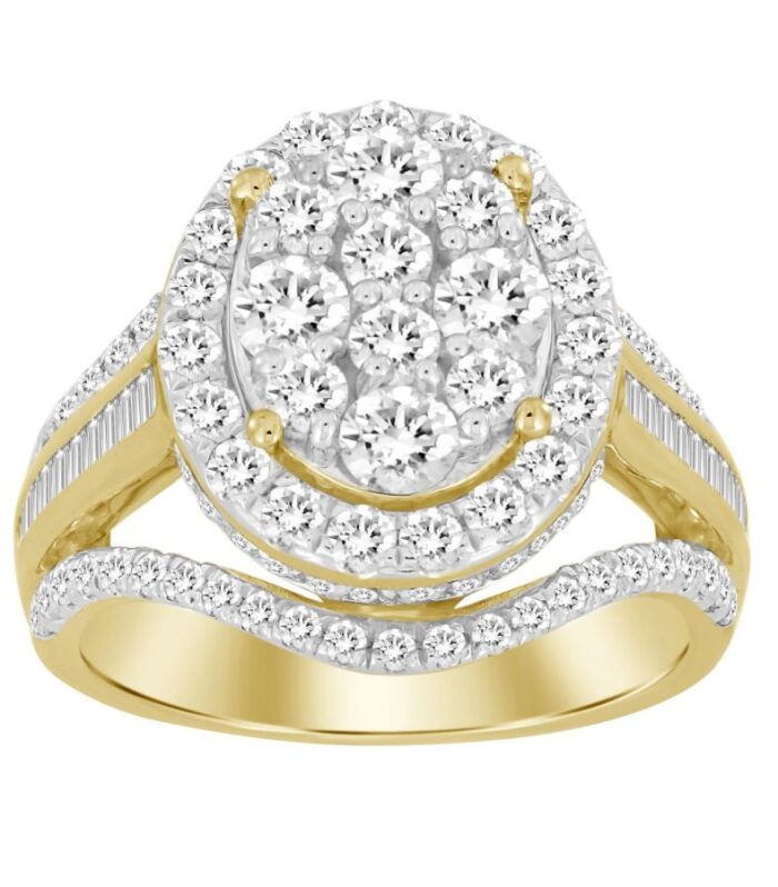 LADIES RING 2.00CT ROUND/BAGUETTE DIAMOND 10K YELLOW GOLD