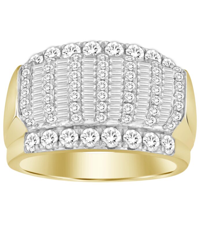 MEN'S BAND 2.00CT ROUND/BAGUETTE DIAMOND 10K YELLOW GOLD
