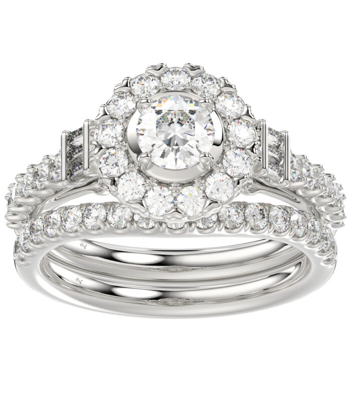 LADIES RING 1.50CT ROUND/BAGUETTE DIAMOND 14K WHITE GOLD (SI QUALITY) (CENTER STONE 0.50CT ROUND DIAMOND)