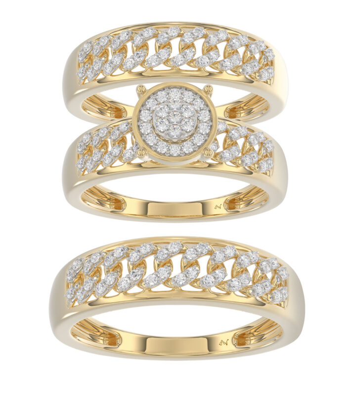 LADIES TRIO SET 0.50CT ROUND DIAMOND 10K YELLOW GOLD