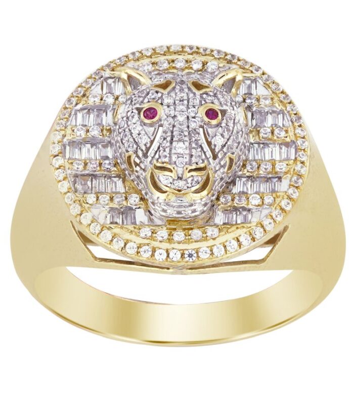 MEN'S RING 0.50CT ROUND/BAGUETTE DIAMOND 10K YELLOW GOLD