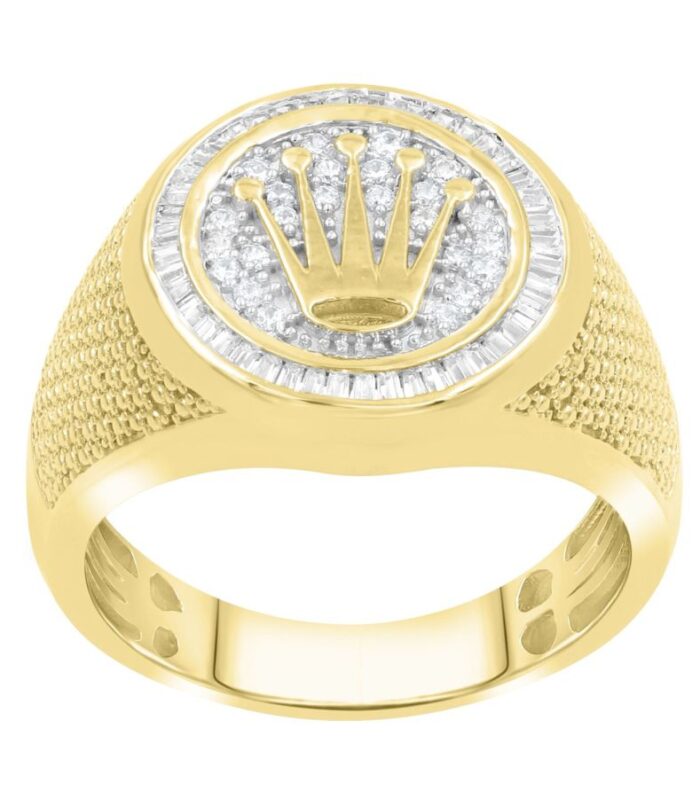 MEN'S RING 0.50CT ROUND/BAGUETTE DIAMOND 10K YELLOW GOLD