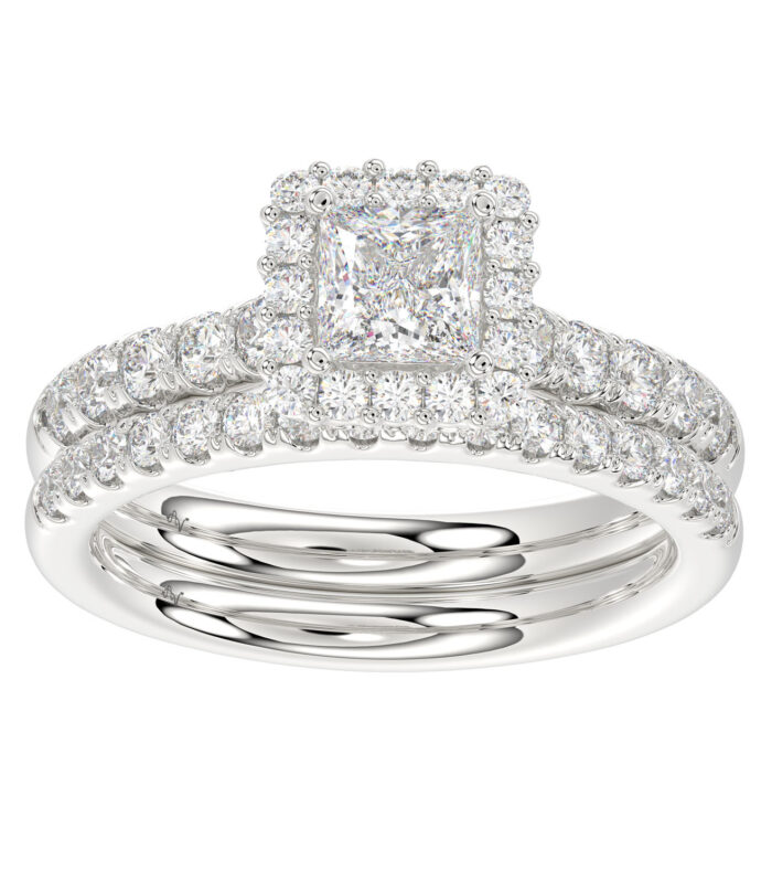 LADIES BRIDAL SET 1.60CT ROUND DIAMOND 14K WHITE GOLD (SI QUALITY) (CENTER STONE 0.75CT PRINCESS DIAMOND)