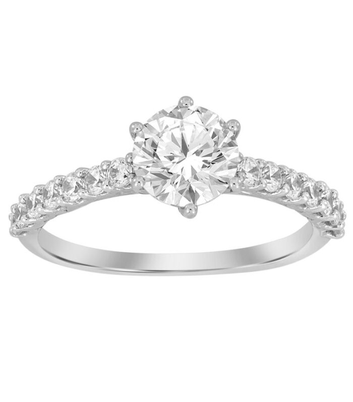 LADIES SEMI MOUNT RING 0.50CT ROUND DIAMOND 14K WHITE GOLD (CENTER STONE 1.00CT ROUND DIAMOND)