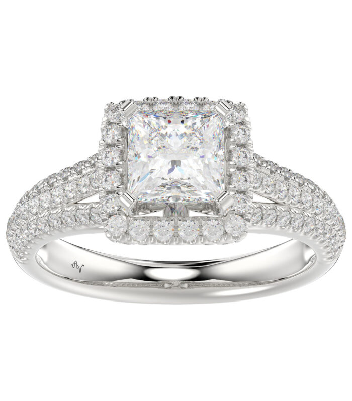 LADIES SEMI MOUNT RING 0.70CT ROUND/PRINCESS DIAMOND 14K WHITE GOLD  (SI QUALITY) (CENTER STONE 1.00CT PRINCESS DIAMOND)