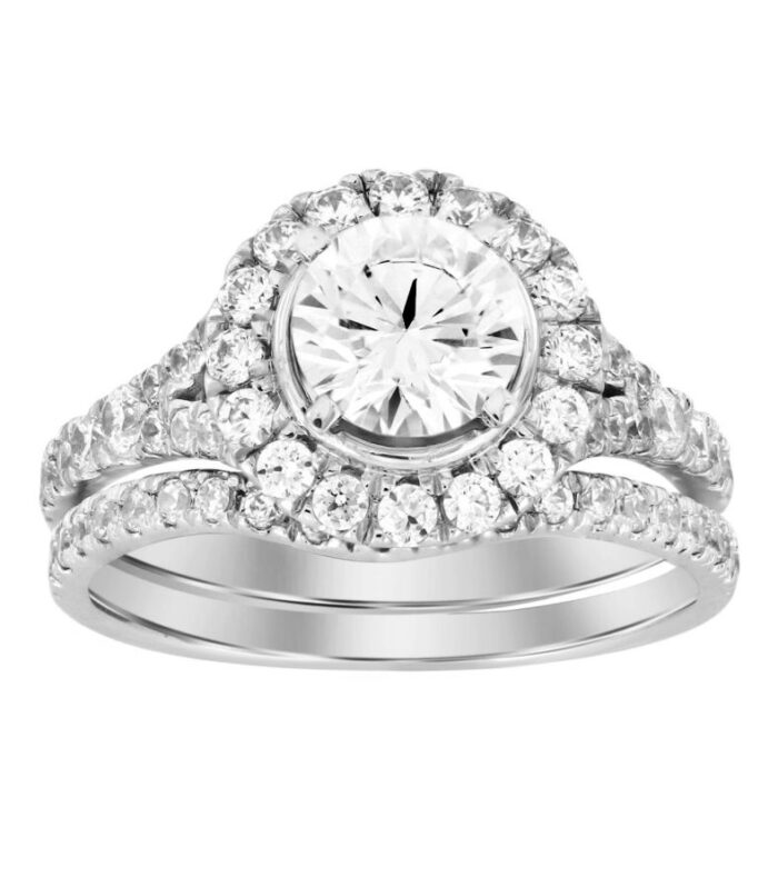 LADIES BRIDAL SET 1.00CT ROUND DIAMOND 14K WHITE GOLD (CENTER STONE 1.00CT ROUND DIAMOND)