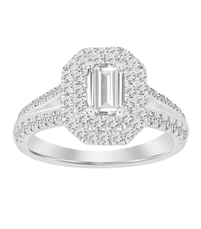LADIES RING 1.50CT ROUND DIAMOND 14K WHITE GOLD (SI QUALITY) (CENTER STONE 0.75CT EMERALD DIAMOND)