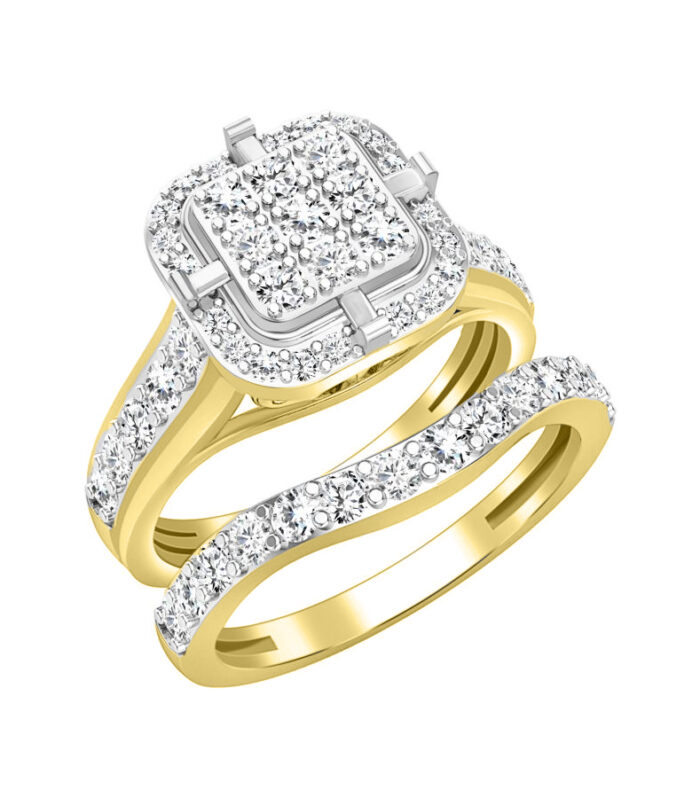 LADIES BRIDAL SET 1.00CT ROUND/BAGUETTE DIAMOND 14K YELLOW GOLD