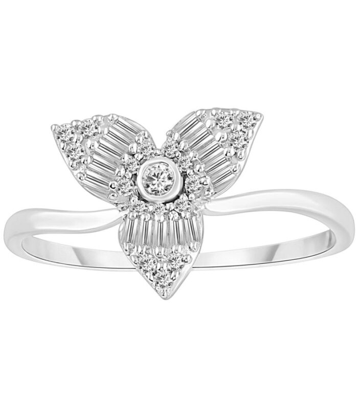 LADIES RING 0.25CT ROUND/BAGUETTE DIAMOND 10K WHITE GOLD