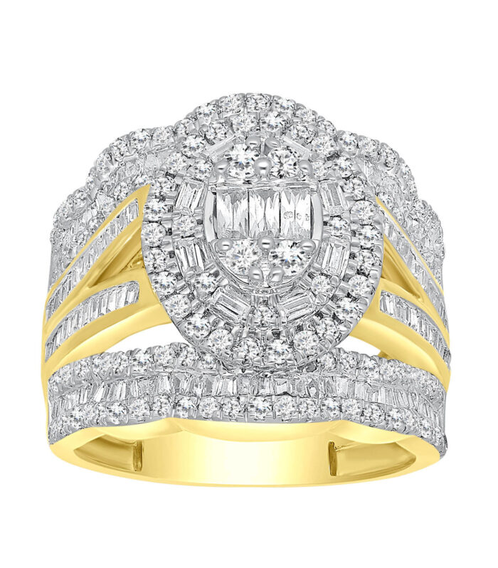 LADIES BRIDAL SET 2.00CT ROUND/BAGUETTE DIAMOND 14K YELLOW GOLD