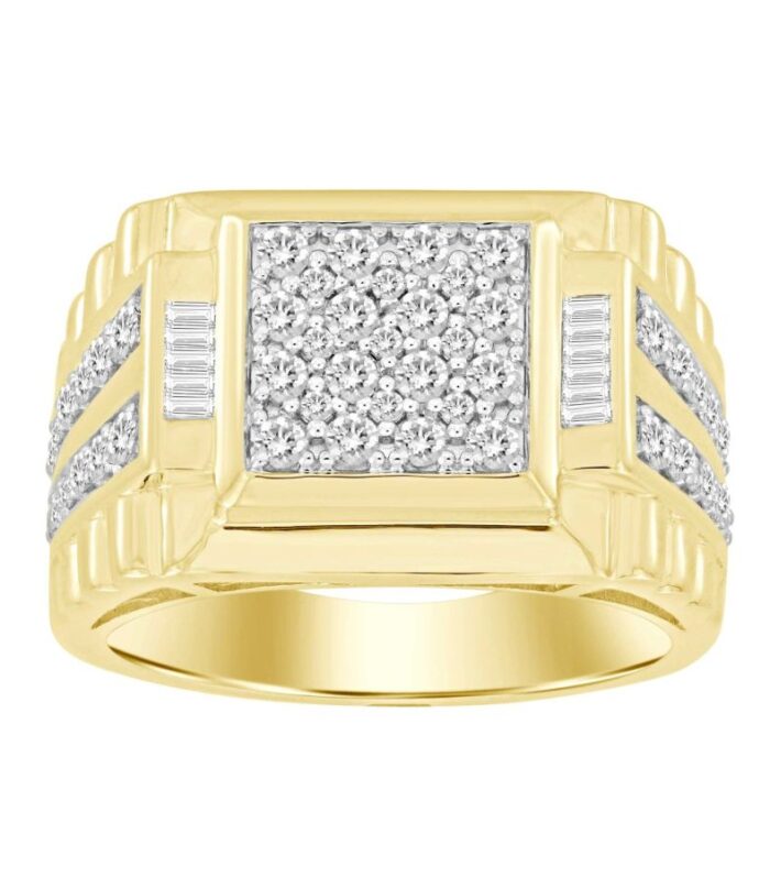 MEN'S RING 1.00CT ROUND/BAGUETTE DIAMOND 10K YELLOW GOLD