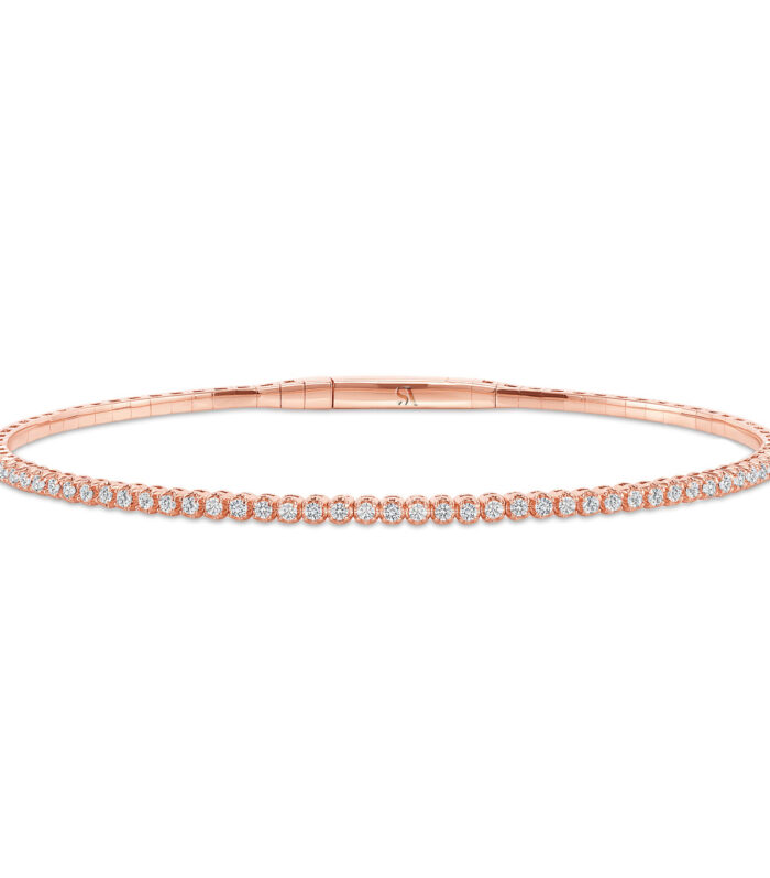 LADIES HALF FLEXIBLE BANGLE 1.00CT ROUND DIAMOND 14K ROSE GOLD
