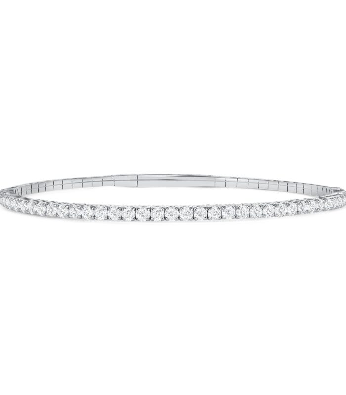 LADIES HALF FLEXIBLE BANGLE 1.00CT ROUND DIAMOND 14K WHITE GOLD
