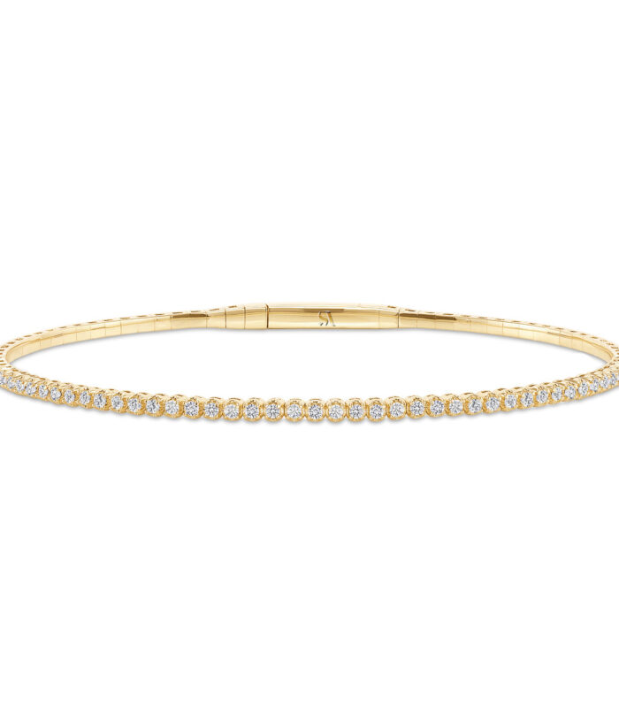 LADIES HALF FLEXIBLE BANGLE 1.00CT ROUND DIAMOND 14K YELLOW GOLD
