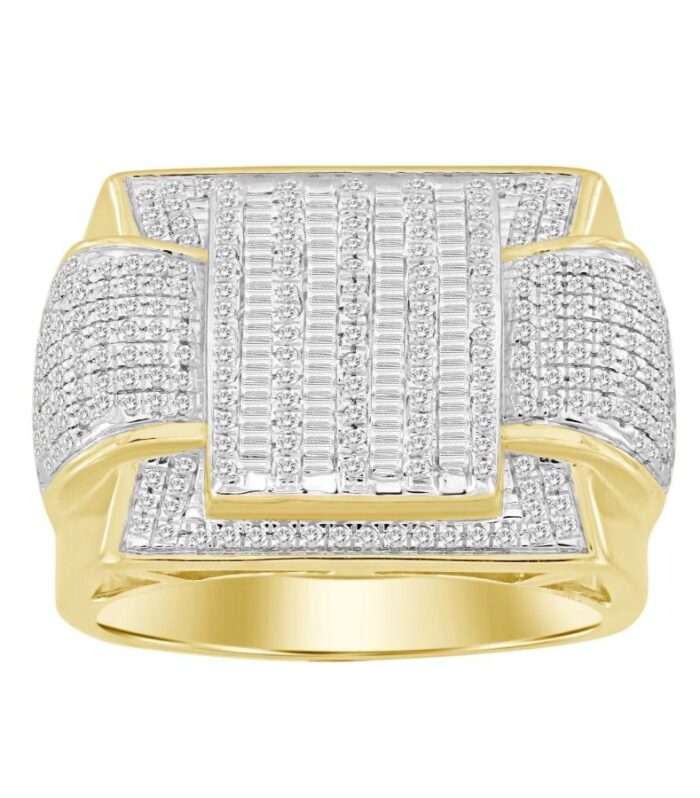 MEN'S RING 1.00CT ROUND/BAGUETTE DIAMOND 10K YELLOW GOLD