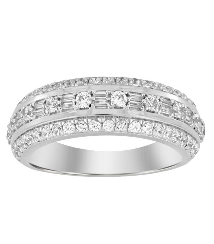 MEN'S  BAND 1.00CT ROUND/BAGUETTE DIAMOND 14K WHITE GOLD