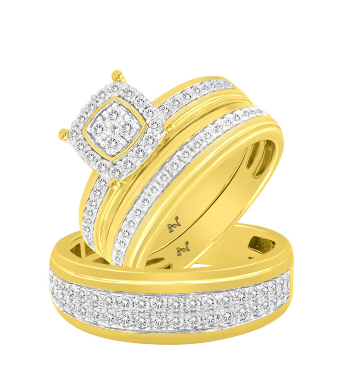 LADIES TRIO SET 1.00CT ROUND DIAMOND 10K YELLOW GOLD