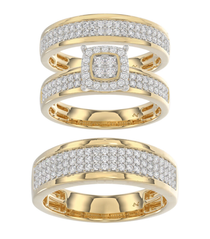 LADIES TRIO SET 1.00CT ROUND DIAMOND 10K YELLOW GOLD