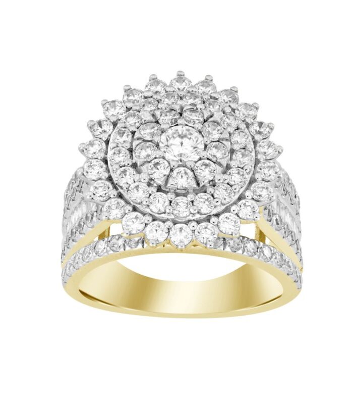 LADIES RING 3.00CT ROUND/BAGUETTE DIAMOND 10K YELLOW GOLD