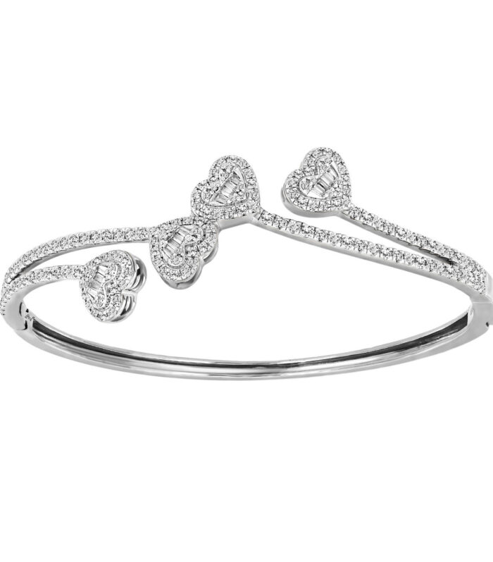 LADIES BANGLE 1.50CT ROUND/BAGUETTE DIAMOND 14K WHITE GOLD