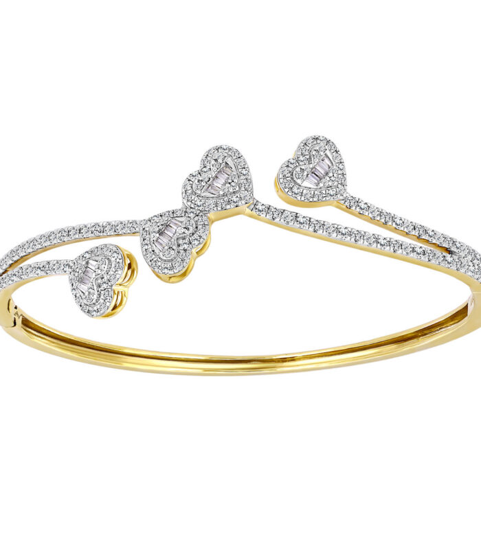 LADIES BANGLE 1.50CT ROUND/BAGUETTE DIAMOND 14K YELLOW GOLD