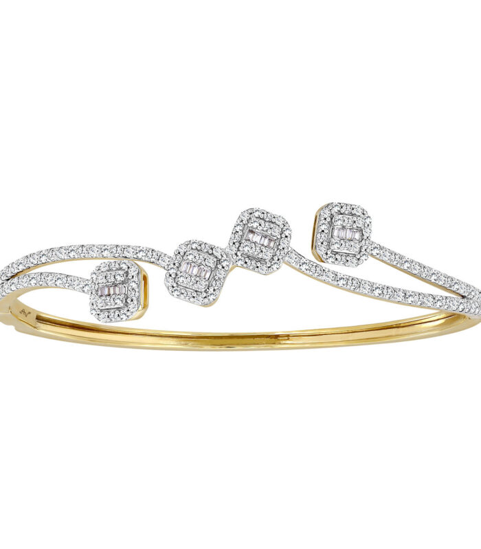 LADIES BANGLE 1.50CT ROUND/BAGUETTE DIAMOND 14K YELLOW GOLD