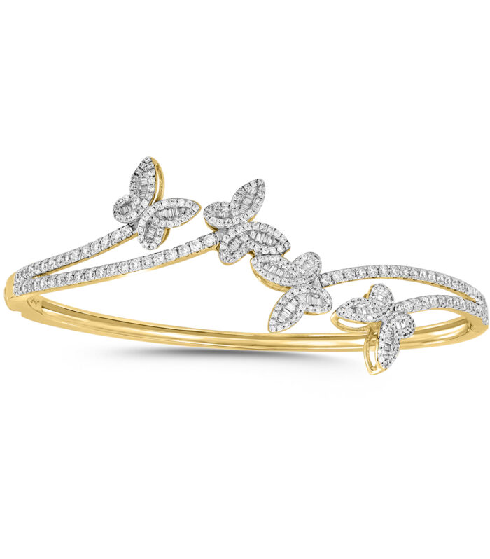 LADIES  BANGLE 1.75CT ROUND/BAGUETTE DIAMOND 14K YELLOW GOLD