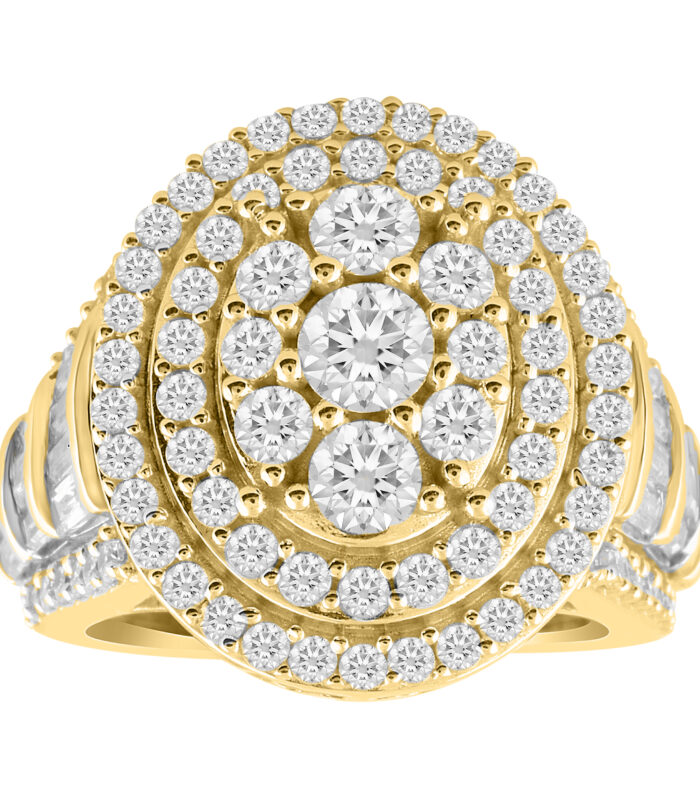 LADIES  RING 3.00CT ROUND/BAGUETTE DIAMOND 10K YELLOW GOLD