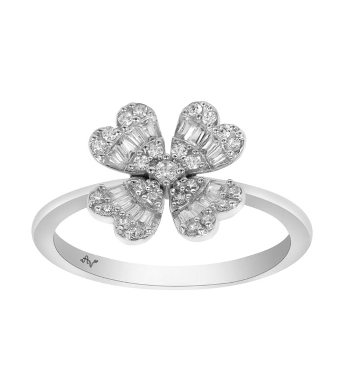 LADIES RING 0.33CT ROUND/BAGUETTE DIAMOND 14K WHITE GOLD