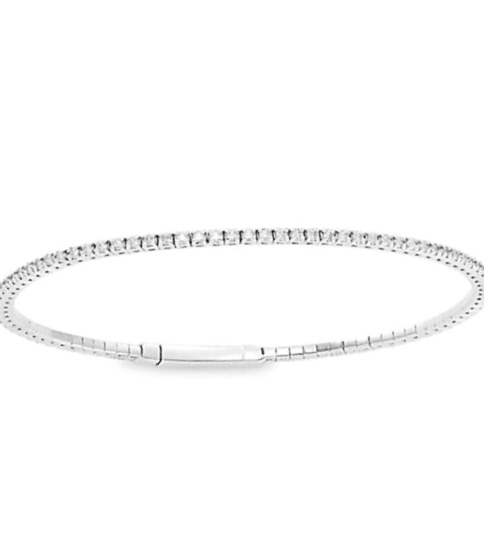 LADIES TENNIS FLEXIBLE BANGLE 0.75CT ROUND DIAMOND 14K WHITE GOLD