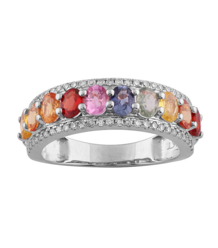 LADIES RING 2.50CT ROUND/OVAL DIAMOND 14K WHITE GOLD (COLOUR STONE MIX -2.25CT)