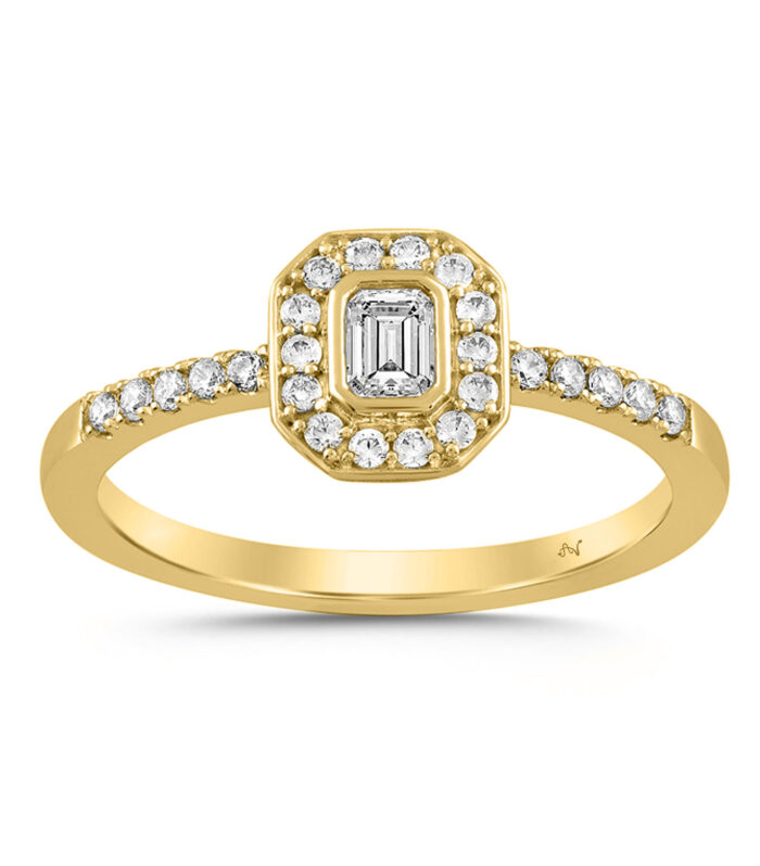 LADIES RING 0.33CT ROUND/EMERALD DIAMOND 10K YELLOW GOLD
