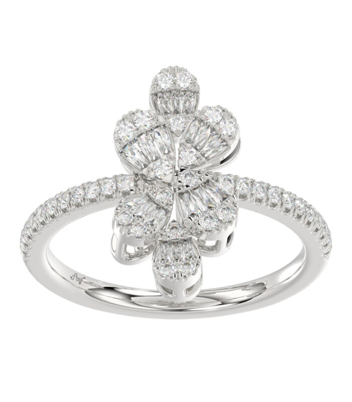 LADIES RING 0.50CT ROUND/BAGUETTE DIAMOND 14K WHITE GOLD