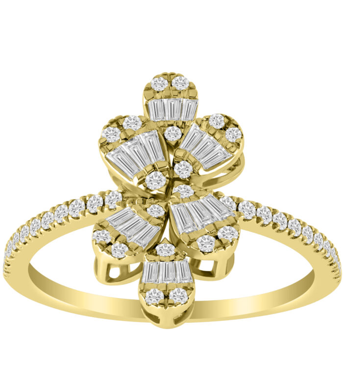 LADIES RING 0.50CT ROUND/BAGUETTE DIAMOND 14K YELLOW GOLD