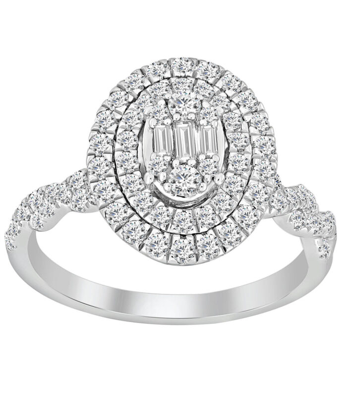 LADIES RING 0.75CT ROUND/BAGUETTE DIAMOND 14K WHITE GOLD