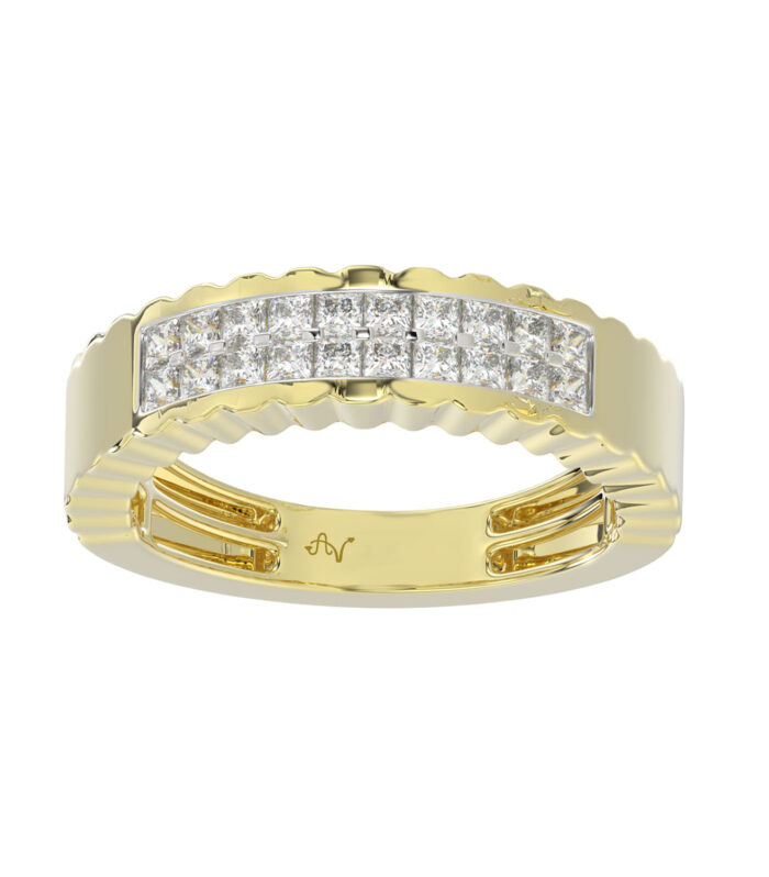 LADIES BAND 0.60CT PRINCESS DIAMOND 14K YELLOW GOLD