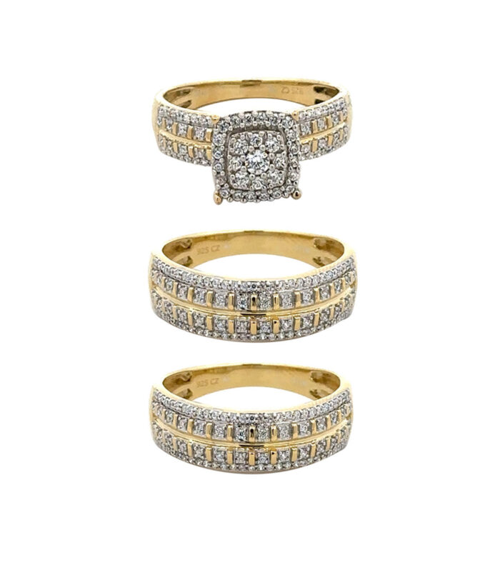 LADIES TRIO SET 1.00CT ROUND DIAMOND 10K YELLOW GOLD