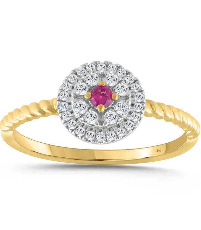 LADIES RING 0.20CT ROUND/ROUND RUBY DIAMOND 10K YELLOW GOLD (CENTER STONE 0.0.75CT ROUND RUBY DIAMOND)