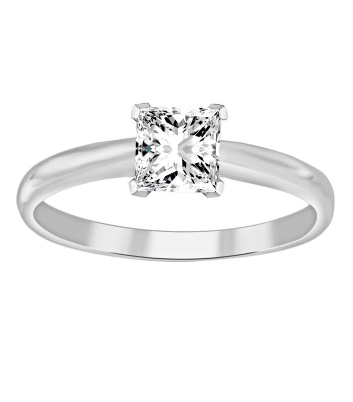 LADIES SOLITAIRE RING 1.00CT PRINCESS DIAMOND 14K WHITE GOLD