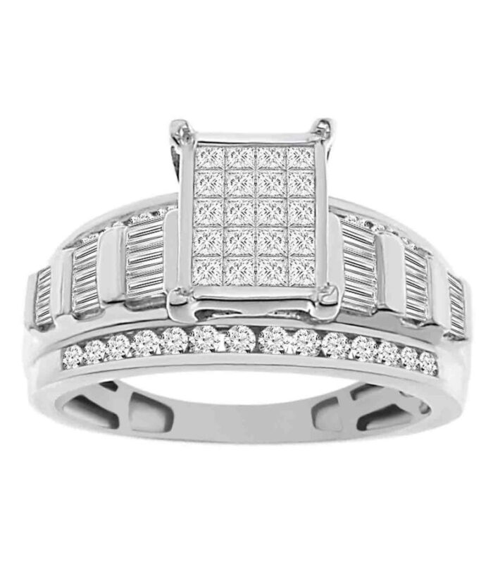 LADIES RING 1.00CT ROUND/PRINCESS/BAGUETTE DIAMOND 10K WHITE GOLD