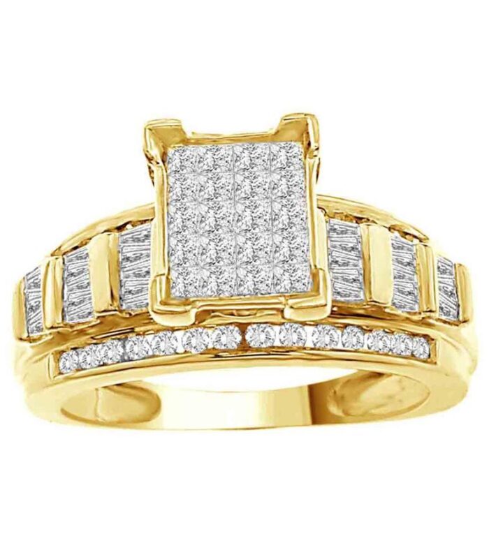 LADIES RING 1.00CT ROUND/PRINCESS/INV/BAGUETTE DIAMOND 10K YELLOW GOLD