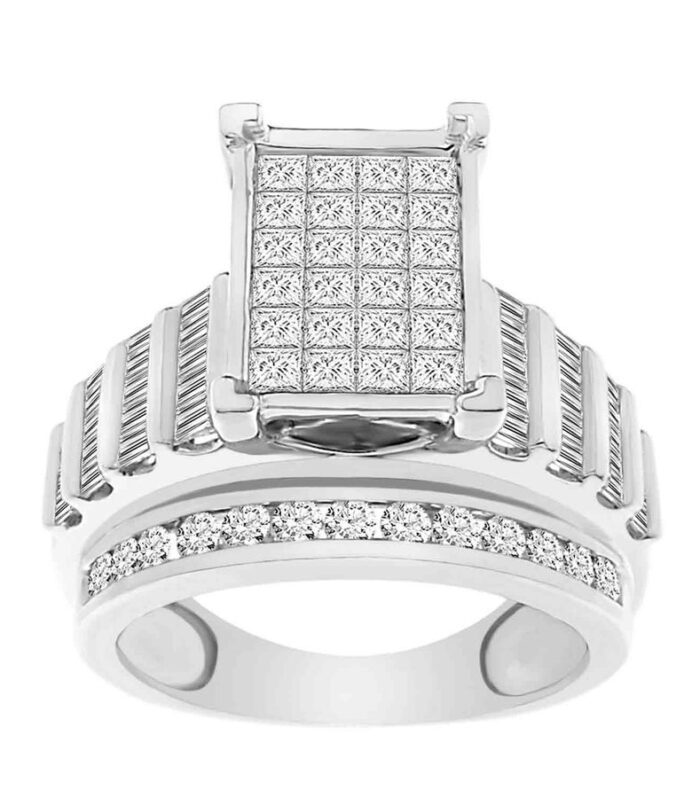 LADIES RING 2.00CT ROUND/PRINCESS/BAGUETTE DIAMOND 10K WHITE GOLD