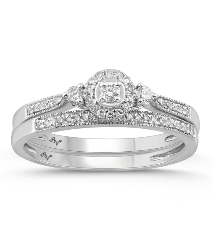 LADIES BRIDAL SET 0.25CT ROUND DIAMOND 10K WHITE GOLD