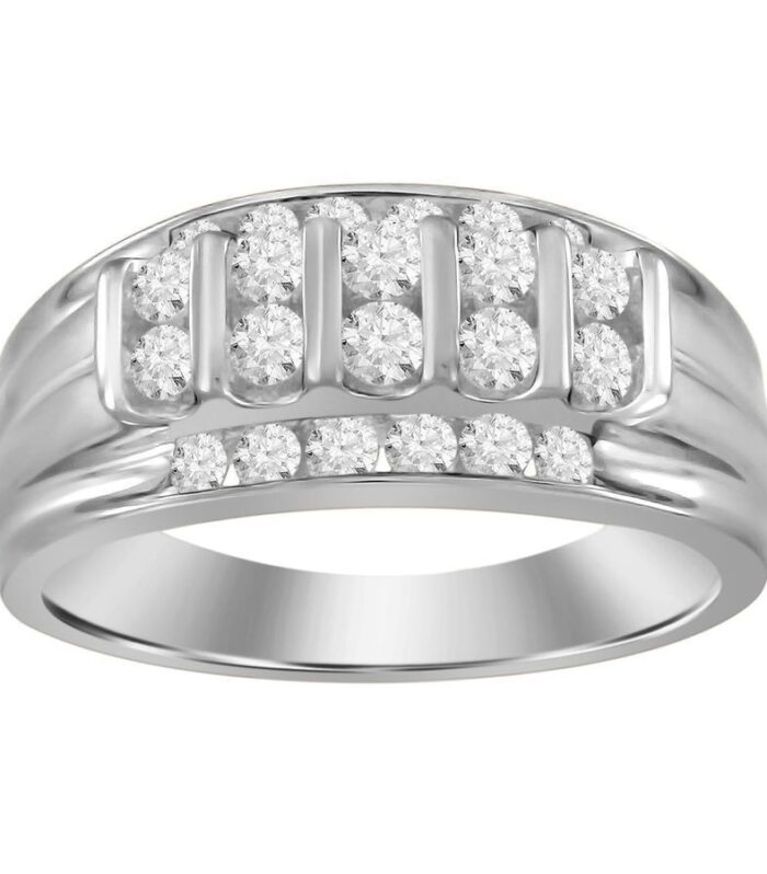 MEN'S BAND 1.00CT ROUND DIAMOND 10K WHITE GOLD