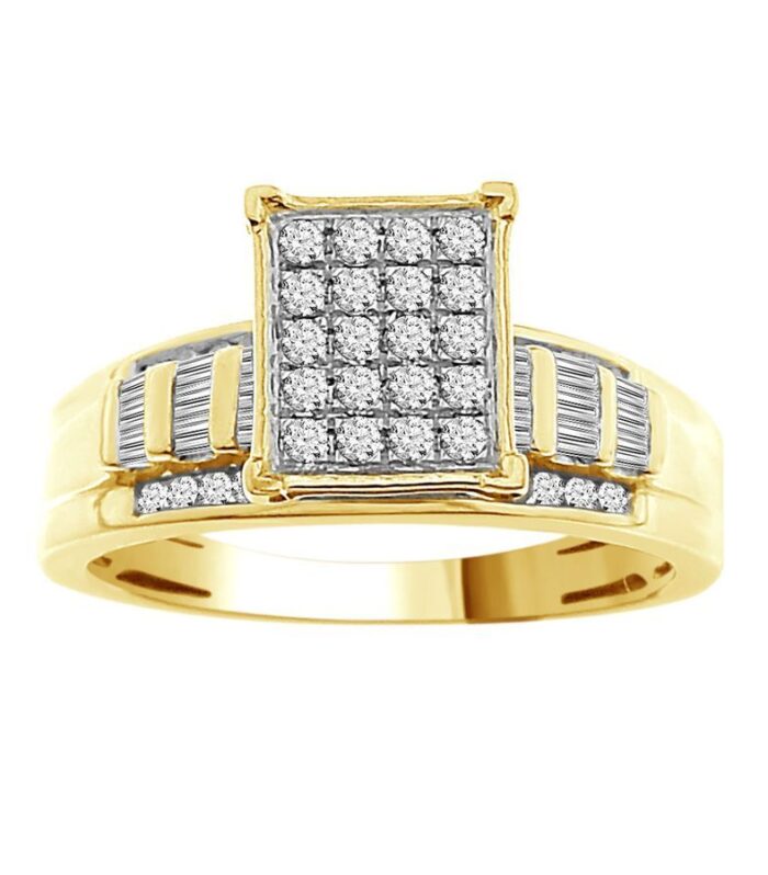 LADIES RING 0.50CT ROUND/BAGUETTE DIAMOND 10K YELLOW GOLD