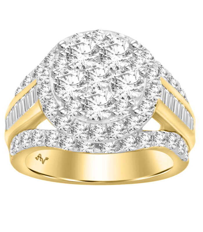 LADIES RING 3.00CT ROUND/BAGUETTE DIAMOND 10K YELLOW GOLD