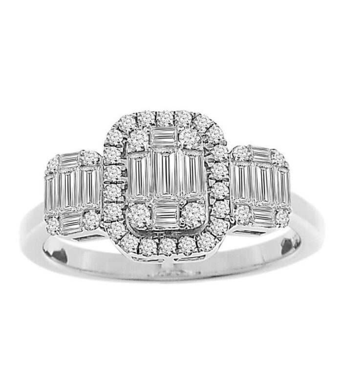 LADIES RING 0.65CT ROUND/BAGUETTE DIAMOND 14K WHITE GOLD